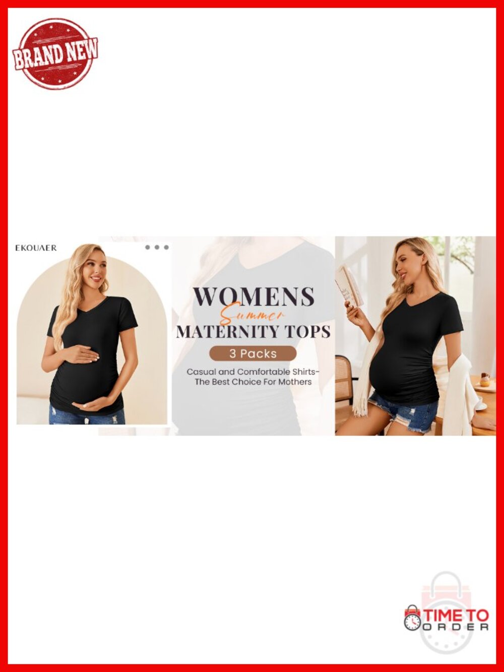 4 Pack Maternity V Neck Short Sleeve Side Ruched T-Shirts - Picture 6 of 6